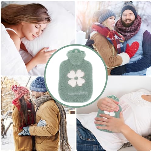 Image of KMOTID Hot Water Bottle With Cover, 1000ml Small Wearable for Neck, Shoulder Pain and Hand Feet Warmer, Menstrual Cramps, Hot Compress and Cold Therapy, GREEN- COLOR