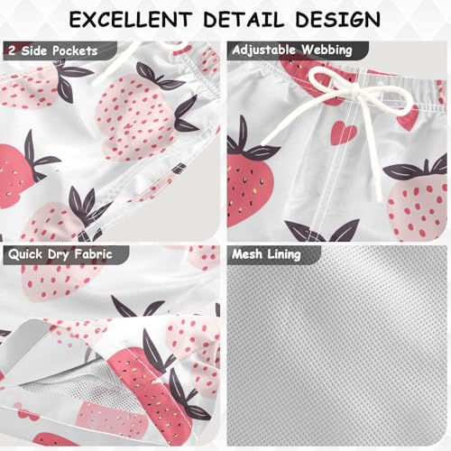 Pigsaly Boys' Swim Board Shorts Hearts Pink Strawberry Boy's Swim Trunks Kids Swimwear 5T3