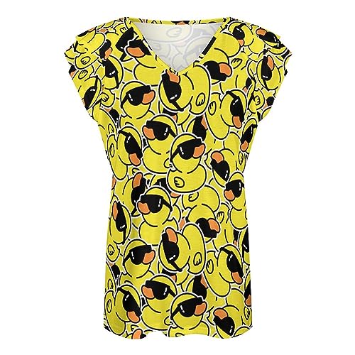 AMRANDOM Women's Casual Floral Print V Neck Ruffle Short Sleeve Summer Shirts Tops Loose Blouses4