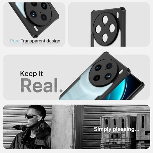 Image of Outlouders Back Cover for Vivo X100 Pro 5G | Ultra Hybrid Transparent | Full Camera Protection | Raised Edge | Crystal Clear Bumper Case(Black)