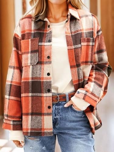 Flamingals Button Down Shirts for Women Oversized Plaid Long Sleeve Loose Fit Casual Blouses Tops3