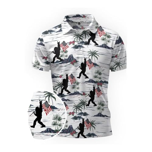 Men's Casual Independence Day Printed Polo Shirt Sasquatch 4Th of July Shirts3