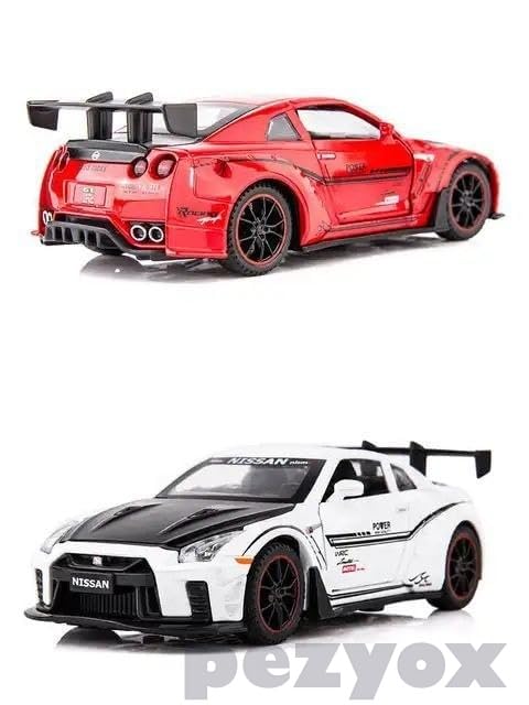 Image of Nissan GTR 1:32 Scale Exclusive Alloy Metal Pull Back Die-cast Car Model with Sound Light Mini Auto Toy for Kids Metal Model Toy Car with Sound and Light (White)