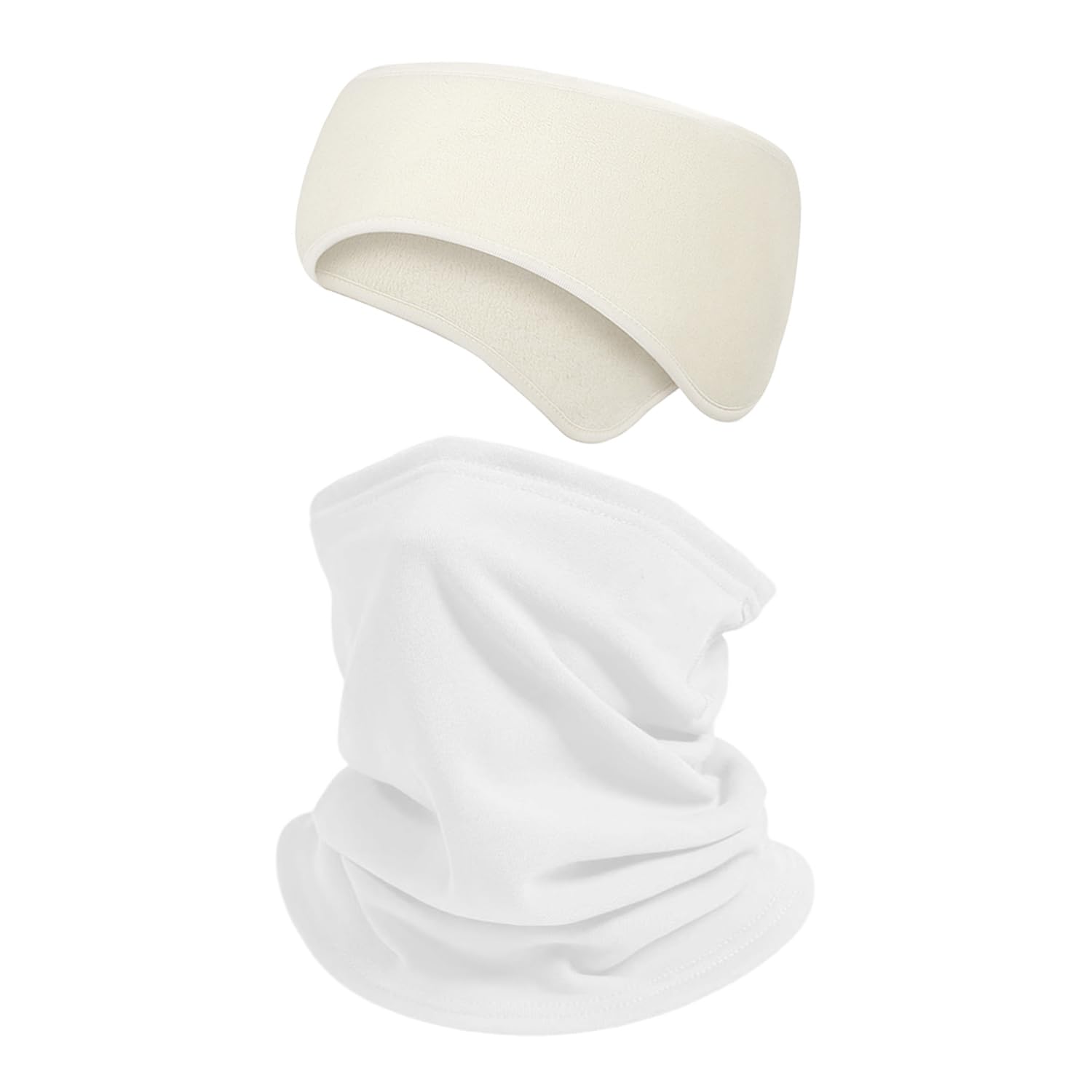 Wufgwbd Unisex White 1 Piece Of Neck Scarf And 1 Piece Of Polar Fleece Earmuffs, Winter Outdoor Thermal Equipment, Ear Protection Sports Earmuffs, Windproof Neck Scarf