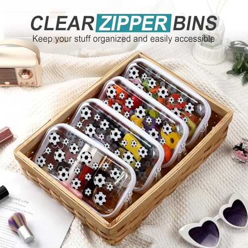 Image of Hoolerry 4 Pcs Soccer Clear Hard Zipper Case Transparent PVC Storage Pouch Soccer Party Favors Team Gifts Plastic Organizer Box for Office Supplies Travel Toiletries Small Tools