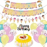 Erprobeen Ice Cream Theme Party supplies - Ice Cream Themed Happy Birthday Banner Cake Topper 12” Co