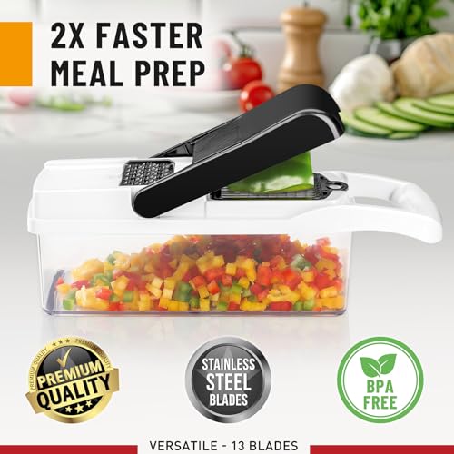 25-in-1-Vegetable-Chopper-Mandoline-Slicer--Food-Chopper-with-Container-Veggie-Spiralizer--Vegetable-Cutter-Dicer-and-Slicer-for-Salad-Onion-Potato-and-Tomato--Kitchen-Gadget--13-Blades