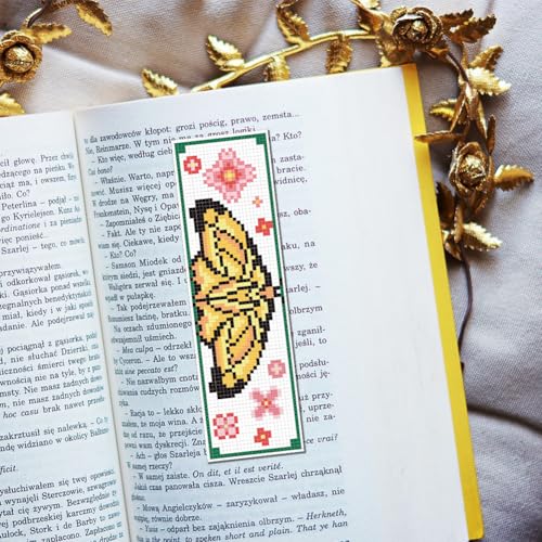 Image of FREEBLOSS 6 Set Insect Cross Stitch Bookmark Stamped Cross Stitch Kit with Garden Insect Patterns Embroidery Kit with Instruction DIY Bookmark Kit for Gift Adults 8.67''x3''