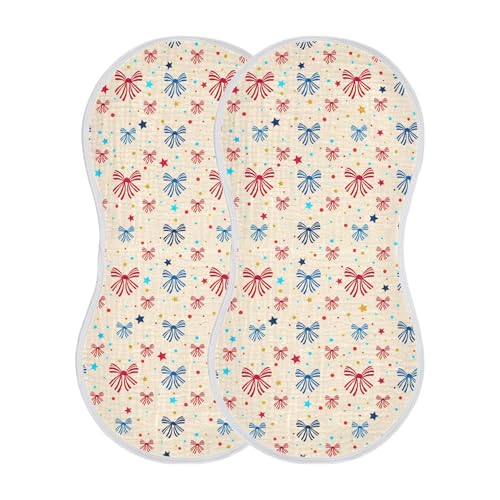 The USA Pretty Bows and Stars Baby Burp Cloths, Cotton Soft Absorbent Burp Cloth, Baby Bib Cloths Spit Up Rags for Newborn Boys Girls, 2 Pack, 22”x11”2