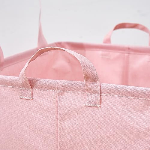 Image of House of Quirk Cotton Collapsible Square Storage Baskets Cute Kids Toys Storage Organiser For Laundry Basket Organizer Home, Bedroom, Dorm, Clothes (Pink)