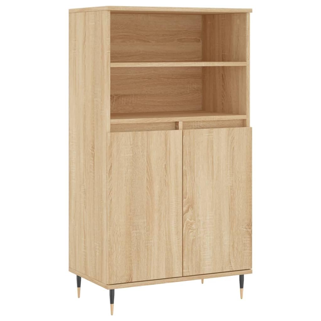 Highboard dąb Sonoma 60 x 36 x 110 cm, materiał drewnopochodny z metalowymi nóżkami, kredens do salonu, komoda z szufladami, szafa, schowek, szafa na ubrania, alternatywna, komody i kredensy