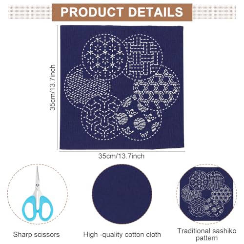 Image of WEBEEDY DIY Sashiko Placemat Kit with Traditional Japanese Sashiko Template Embroidery Fabric Patterns Table Mats Needlework Art Craft Kit with Instructions for Home Kitchen Dining Table Decor