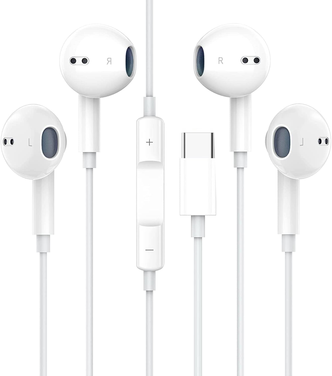 2 Pack USB C Headphones for Phone 17/16/16e/15 Pro Max/Plus, Type C Earphones with Microphone & Volume Control HiFi Stereo Earbuds for Galaxy S24/S23/S22/S21/Ultra Note, Pixel/One-Plus