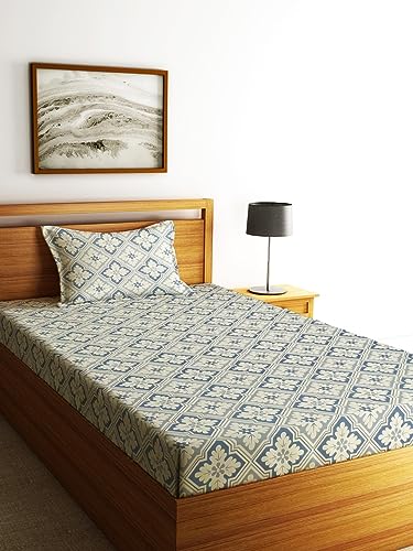 Image of Home Sizzler 144TC Floral Delight Grey Single Bedsheet with 1 Pillow Cover