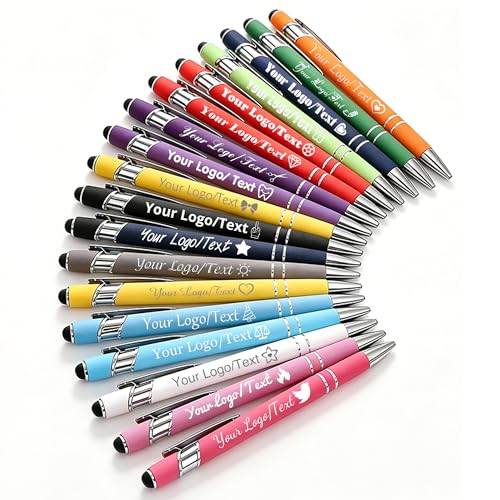 HKY HKOYI Bulk Custom Personalized Ballpoint Pens, Customized with LOGO Engraved Name/Text Pen with Stylus, Ideal Gifts for Business, Party, Wedding, School, Quantity From 10 to 500 (Red)