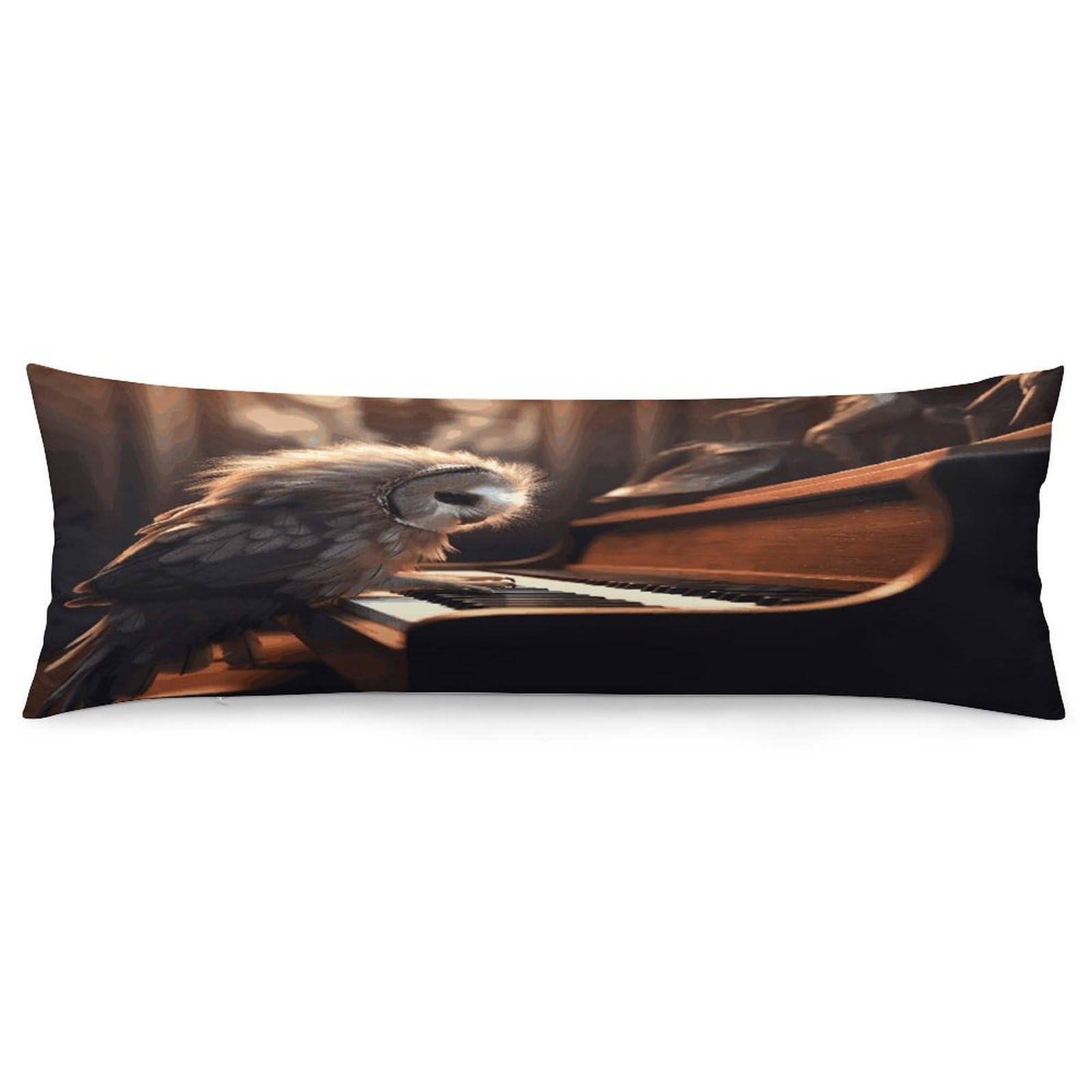 Owl Plays Piano Pillow Case Soft Breathable Long Pillowcover Pillow Protector Suitable for Sofas Car Chairs and Any Room