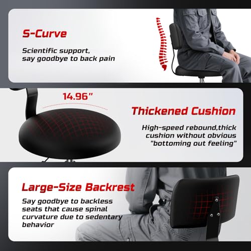 Image of Rolling Shop Stool with Wheels,Mechanic Garage Short Stool Chair with Adjustable Height 15.55 inch-18.3 inch,Heavy Duty Swivel Roller Seat for Garage,Salon and Tattoo Beauty, Black