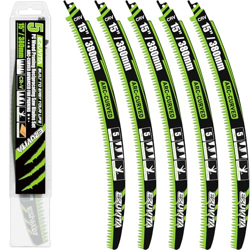 EZUVITA Lot de 5 lames de scie sabre d'élagage à dents japonaises de 380 mm, tranchant arqué 5 TPI, pour l'élagage et la coupe du bois