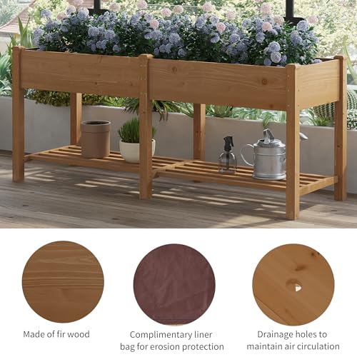Image of Raised Garden Bed with Legs Elevated Wooden Planter Box Stand Large Planter Stand Box for Fruits Vegetables Flowers with Divider with Bag- 72 * 24 * 30.5IN(Brown)