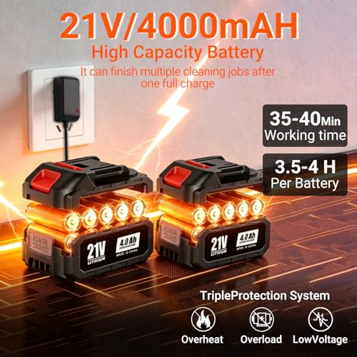Image of Cordless Pressure Washer, 1500 PSI Max Power Washer with 2x4.0Ah 21V Large Capacity Batteries & Brushless Motor, Portable Power Cleaner Kit with Storage Case & 6-in-1 Nozzle for Car /Fence /Patio /Home