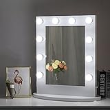 Chende 25.6 x 19.7 Inches Hollywood Makeup Vanity Mirror with Replaceable LED Bulbs, Wall Mounted Lighted Mirror with Dimmer and US Outlet, Gloss Framed Mirror for Bedroom Vanity