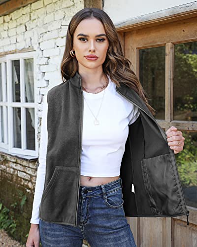 Xeoxarel Women's Soft Polar Fleece Vest, Lightweight Sleeveless Classic Fit Outerwear Zip-Up Pockets Casual Charcoal Grey M #TOP1