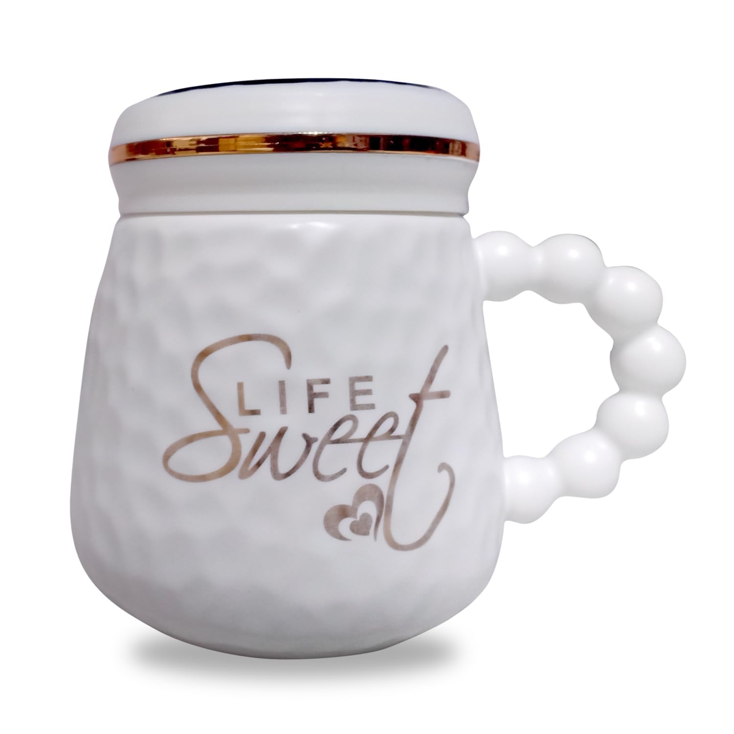 Wosta "Sweet Life Coffee Mug, Mugs for Coffee, Birthday Gift, Coffee Mug with Lid, Coffee Mugs, Tea Mug, Cups and Mugs, Ceramic Coffee Mug, Cute Coffee Mug, Tea Mugs 400 Ml (White)