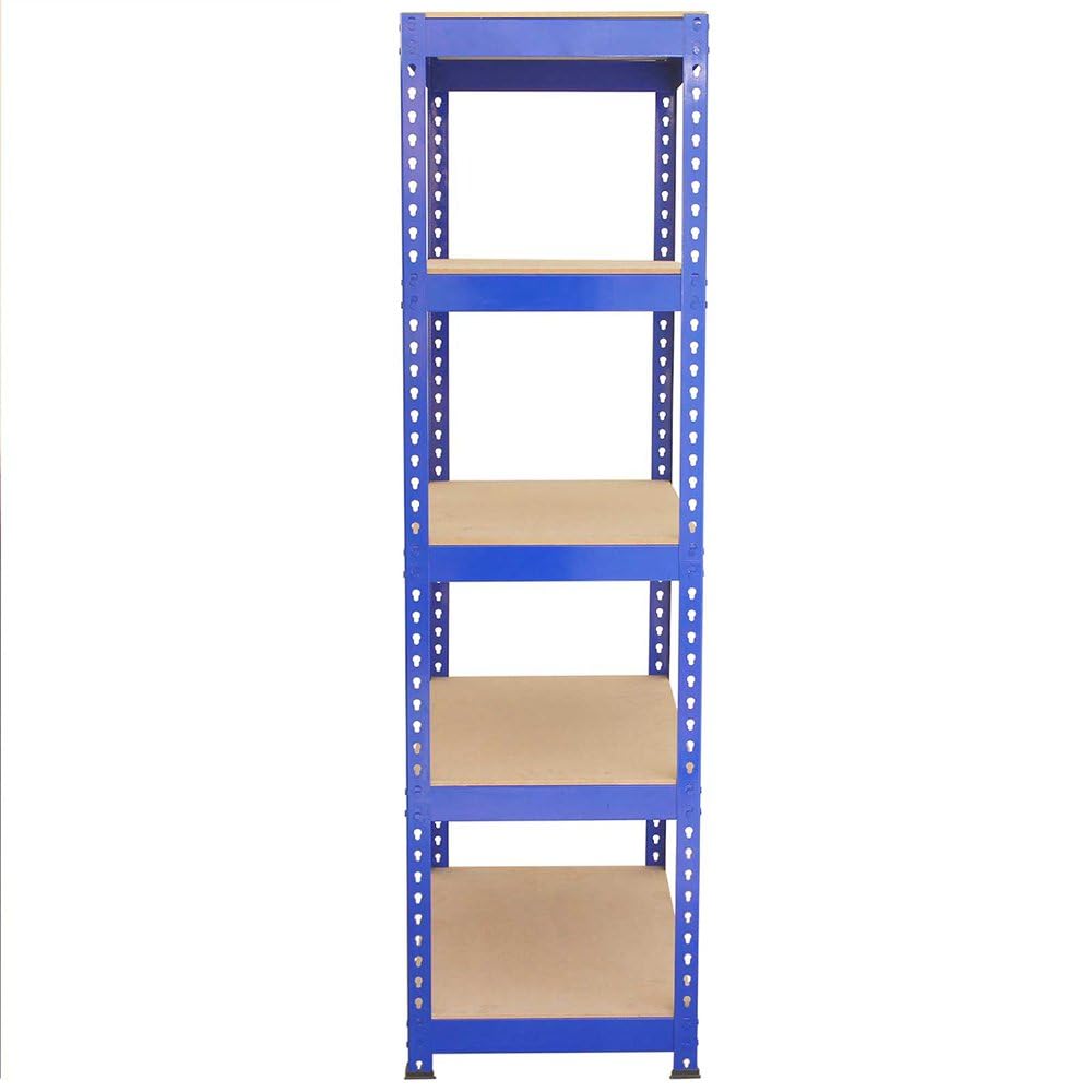 Estantería Azul Q-Rax De Acero Sin Tornillos 90x50x182.5cm con 5 Estantes Almacenamiento Almacenaje Herramientas Taller Almacén Garaje Estanteria Metalica Industrial Capacidad Peso 200kg por Estante