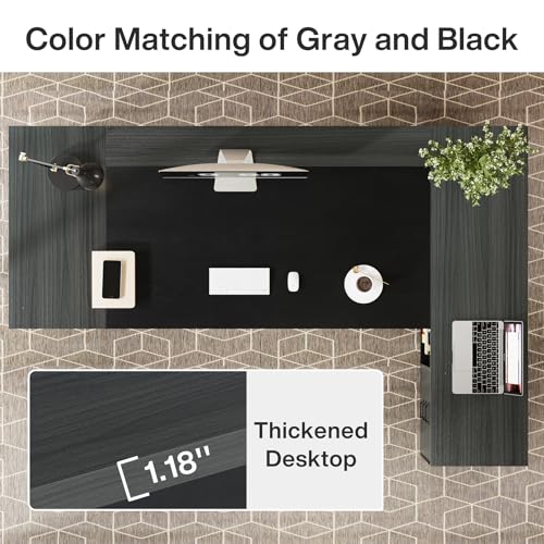 Tribesigns L-Shaped Executive Desk, 78" Modern Office Desk with Drawers and Lateral File Cabinet, Large Computer Table with Storage Shelves, Workstation for Home Office (Grey + Black) by Tribesigns - Image 5