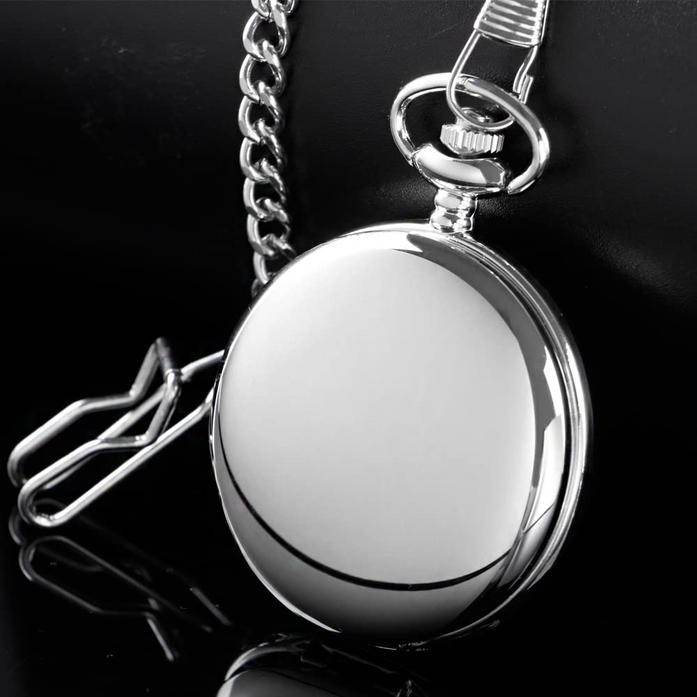 orologio da tasca, Classico acciaio liscio con catena numeri romani uomo donna orologi da tasca ciondolo regalo di compleanno for la festa del papà
