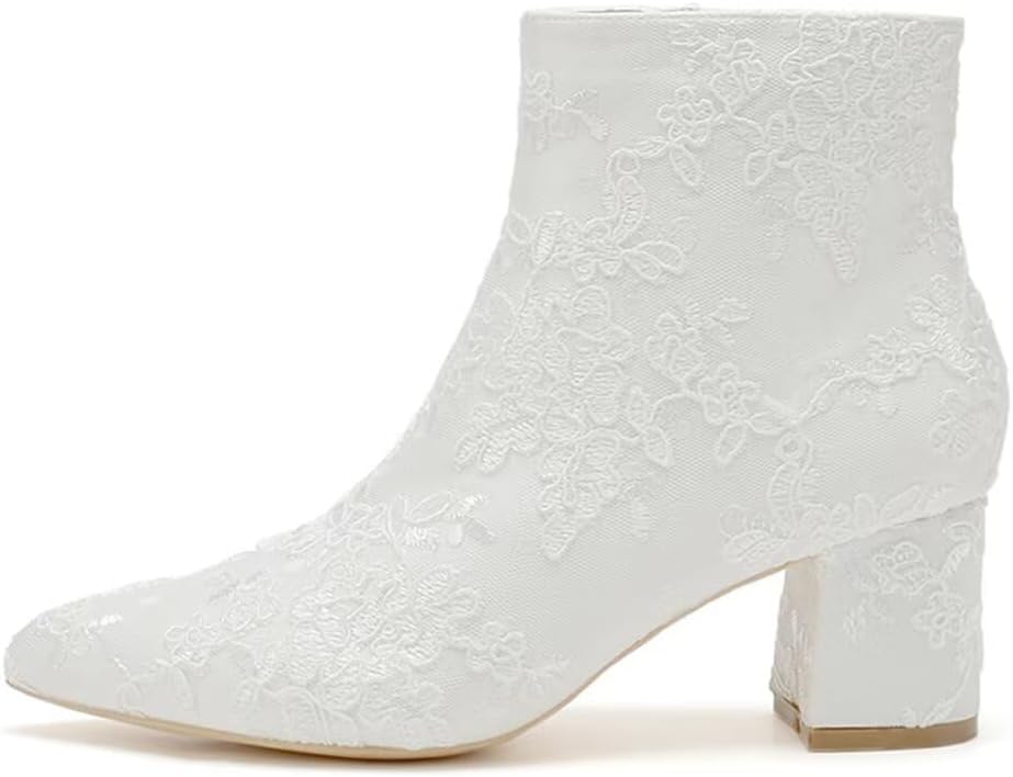 Lace Wedding Boots for Bride Block Heel Bridal Ankle Booties Wedding Heels Bride Shoes - Image 5