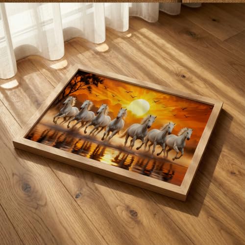 Image of Suneree 7 Horse Vastu Wall Painting (Landscape Collection) (Natural, Design 02, 10x13 Inch)