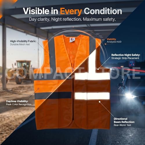Image of Safety Jacket for Men and Women | Reflective High Visibility | Ideal Unisex Safety Jacket for Construction & Road Safety | Used in Airport, Construction, Traffic- Orange