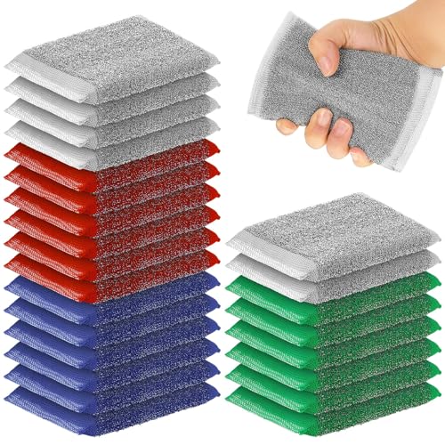 Image of Thyle 24 Pack Steel Wool Scrubber Kitchen Sponges, Heavy Duty Non Scratch Metal Sponges, Reusable Cleaning Scrub Pads for Dishes, Pots, Pans, Sink and Tough Hard Stains (Multicolored)