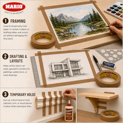 Image of Mario Brown Masking Tape - 20 Meter Length, 6mm Width - High Strength Tape for Fine Detail Painting & Craft Work - Clean Removal - Pack of 2 Rolls