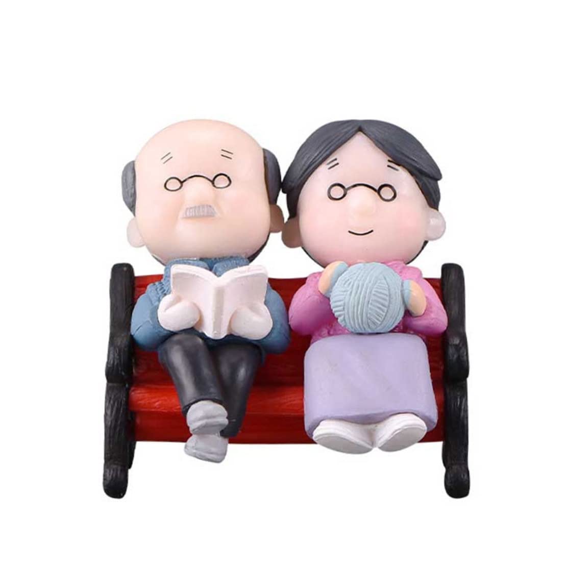 Peosaard Miniature Couple Figurines 1.89 inch PVC Mini Cute Old Couple Waterproof Lightweight Fairy Garden Ornament for Dollhouse Desktop Blue, Miniature Figurines