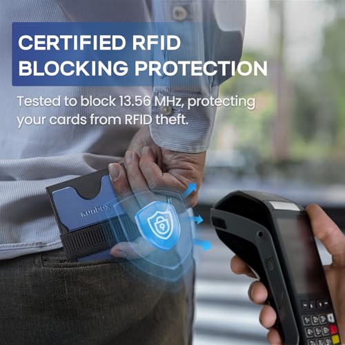 Image of RUNBOX Slim Wallet for Men, RFID Aluminum Pop-Up Card Holder for 12 Cards
