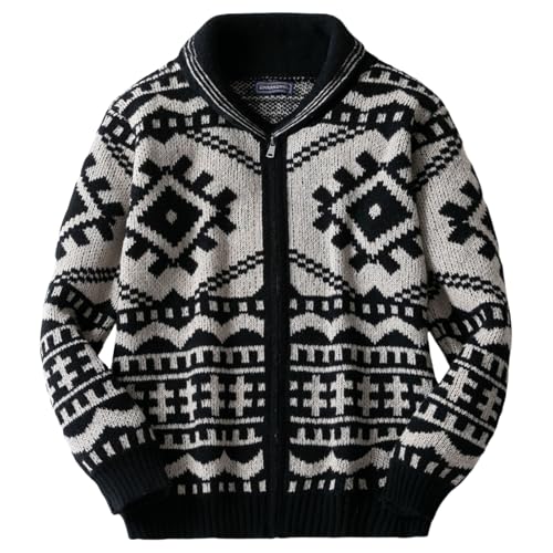 Men's Cardigan Sweater Zip Up Vintage Jacquard Lapel Long Sleeve Knit Sweater Outwear2