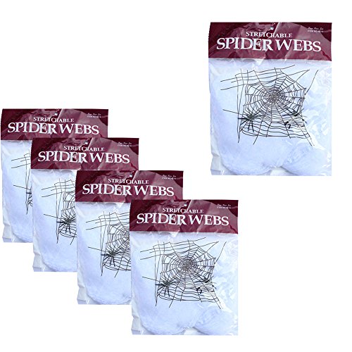 WasonD 5 Paquets Toiles d'araignée Extensibles et Réalistes avec Araignées pour Intérieur / Extérieur Décoration de Halloween Fêtes, Blanc Cover