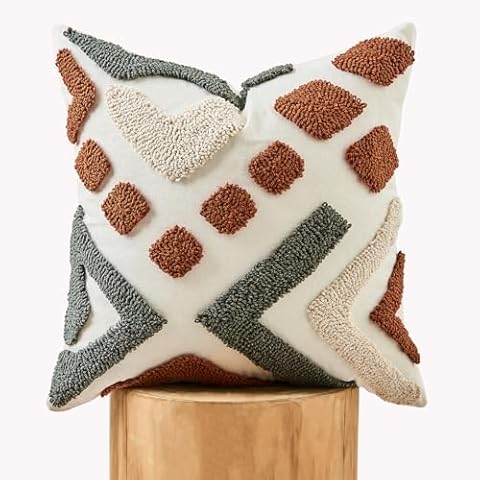 lifein 18x18 Pillow Covers-Throw Pillow Cover,Tufted Boho Jacquard Pillow Covers,Farmhouse Decorative Pillow Cover,Pillow Cases for Couch,Sofa,Bed,Chair,Living Room,Home Decor(18x18inch) Cover