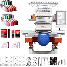 Poolin EOX 15-Needle Commercial Embroidery Machine | Pro Cap & 3D Puff Bundle Includes 40-Color Thread Kit, 144 Pre-Wound Bobbins & 3D Puff Foam