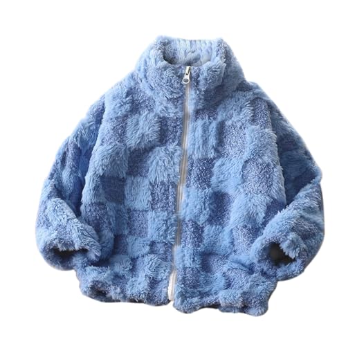 Boys Girls Sherpa Jacket Stand-Up Collar Color Block Fleece Outwear Ultra Soft Warm Plush Windproof Coat 2-15 Years
