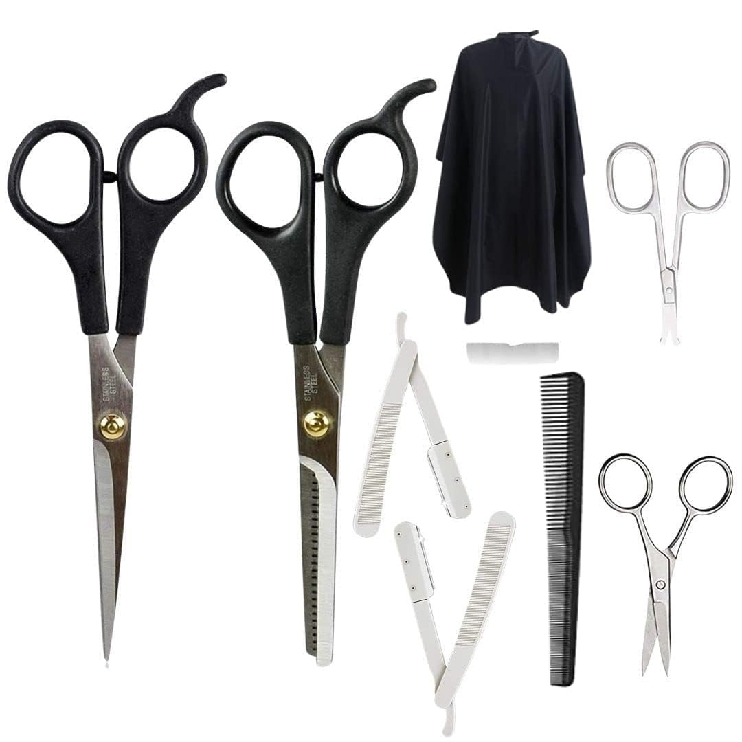 GutarGoo® 8In 1 Professional Hair Cutting Scissors, Nose, Ear Hair, Beard, Moustache; Comb, Haircut Cape, Shaving razor-image-20