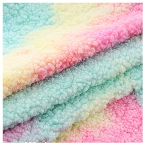WWERTYY Tela de piel de oveja sintética de sherpa teñida con teñido anudado de color arcoíris, pelo suave y rizado para costura, juguetes, cojines, forro de disfraces, manualidades, mantas, mantas, 50
