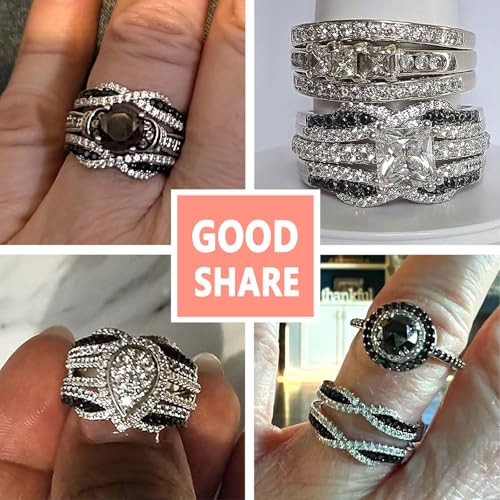 SHELOVES Ring Enhancer for Engagement Rings Black White Cubic Zirconia Wedding Bands 925 Sterling Silver 5-102
