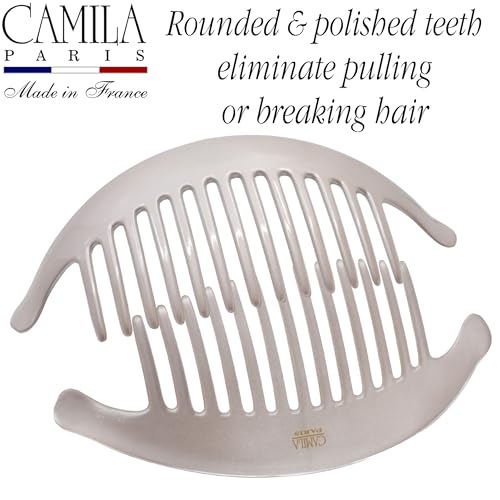 Image of Camila Paris CP3016 French Hair Side Combs, Beige Pearl Interlocking Combs French Twist Hair Combs, Strong Hold Hair Clips for Women Bun Chignon Up-Do, Styling Girls Hair Accessories, Made in France