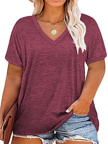 Image of DOLNINE Plus-Size Tops for Women Casual Short Sleeve Color Block T-Shirts | Basic Going Out Tees, Summer Trendy Loose Fit Tunics