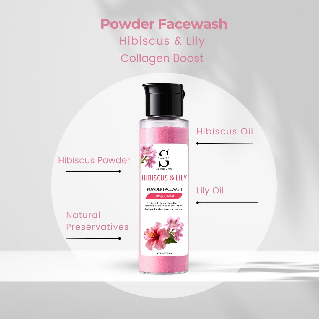 SWASCO Hibiscus & Lily Powder Face Wash 30g | Pure Flower Extract, Boosts Collagen, Makes Skin Plumper & Smoother | Natural Powder Face Wash for Healthy Glowing Skin 3