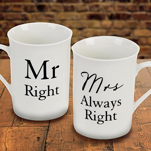 "MR.RIGHT & MRS. ALWAYS RIGHT" BONE CHINA MUGS Wedding Gift Cover