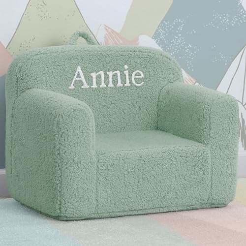 Image of Delta Children Personalized Sherpa Cozee Chair - Customize with Name - Foam Kids Chair for Ages 18 Months and Up, Sage